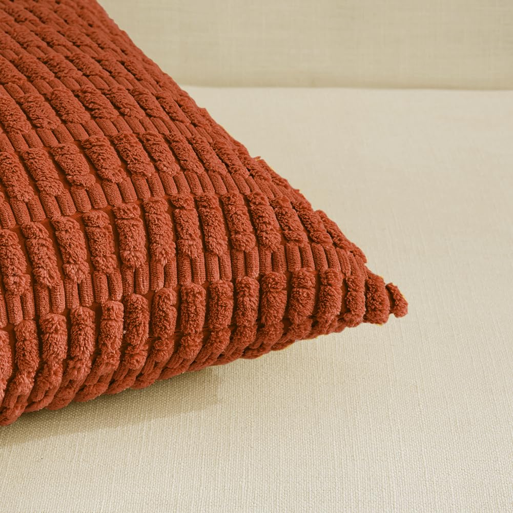 Fancy Homi 2 Packs Burnt Orange Decorative Throw Pillow Covers 16X16 Inch For Living Room Couch Bed Sofa, Rustic Farmhouse Fall