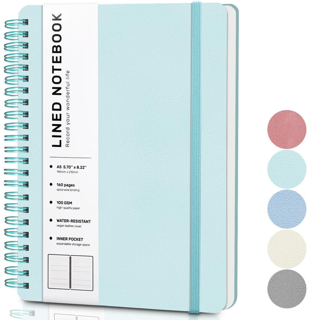 Light Green Lined Spiral Journal Notebook With 160 Pages, 8  5.7In, A5 Spiral Notebook, Journaling Notebooks For Work, School, W