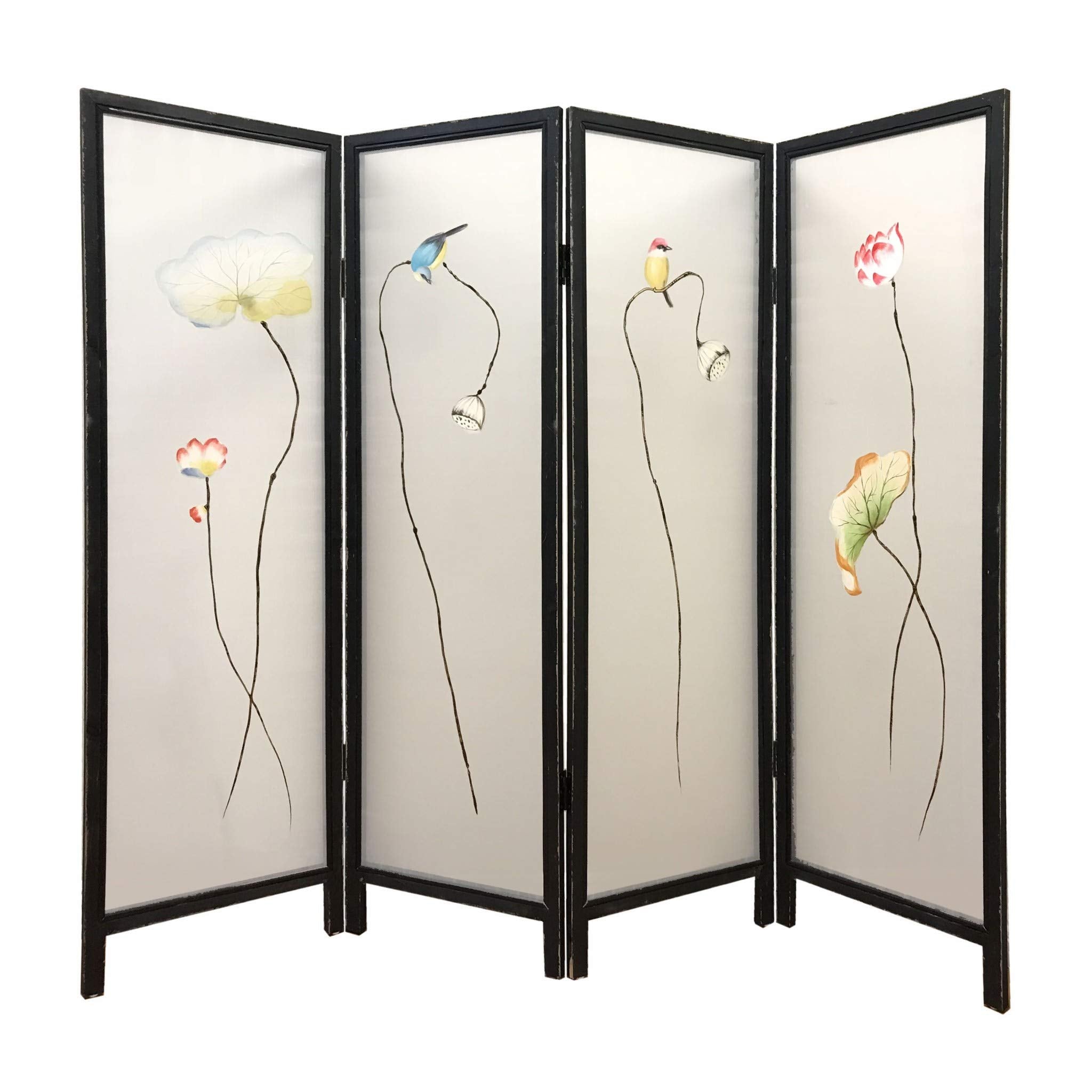 HomeRoots 78 x 1 x 63 Multicolor Fabric and Wood Flourshing Screen Room Divider