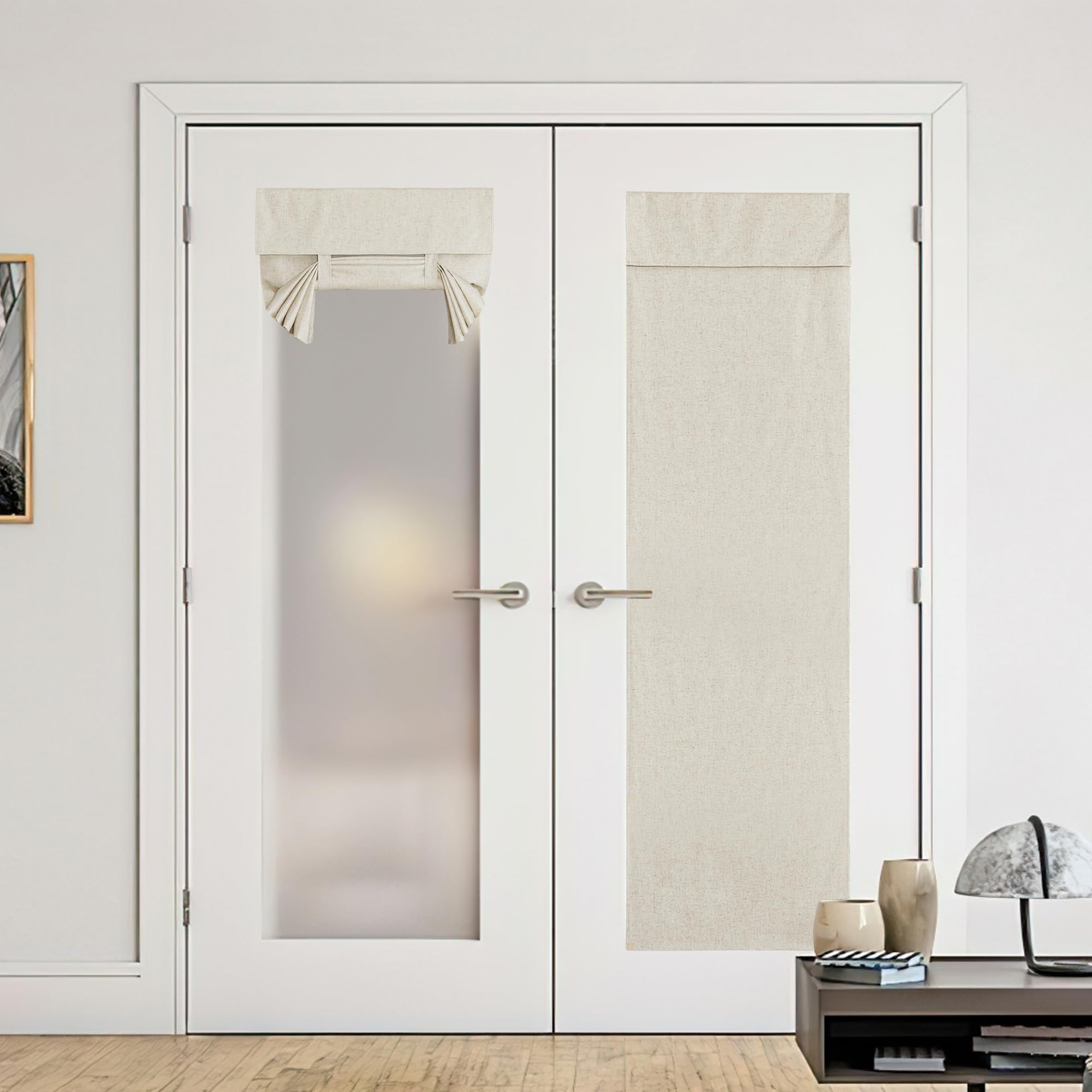 NICETOWN Natural Linen Blended Door Curtain - Privacy French Door Curtain 100% Blackout Thermal Insulated Window Door Curtain fo