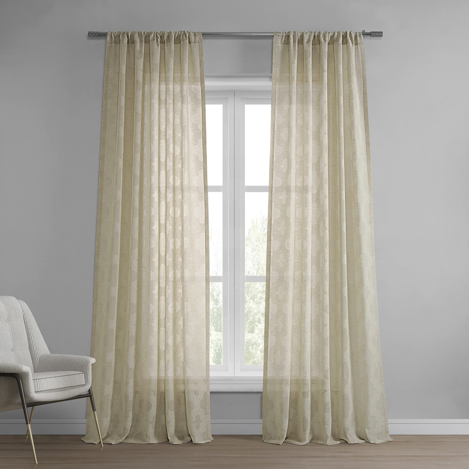 HPD Half Price Drapes Patterned Linen Sheer Curtains for Living Room 50 X 84 (1 Panel), SHCH-11701A-84, Calais Tile Beige