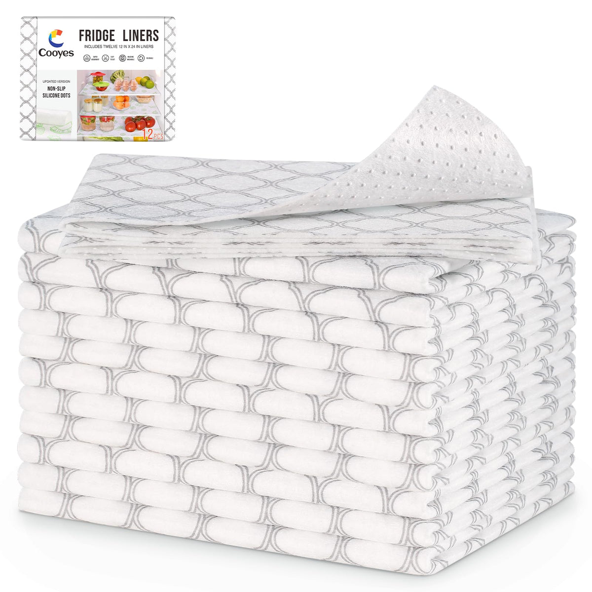 Cooyes Non Slip Refrigerator Liners, 2 in 1 Absorbent Fridge Liners and Fresh Mats Machine Washable, Refrigerator Shelf Mats for