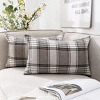 CARRIE HOME Brown Tartan Plaid Lumbar Pillow Cover 12x20 Set of 2 Farmhouse Buffalo Plaid Brown Striped Lumbar Throw Pillow Cove