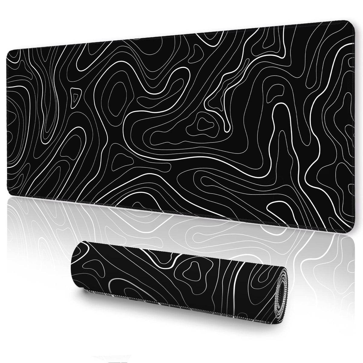 Ujoowalk Topographic Gaming Mouse Pad, Large, Black And White, 31.5 X 11.8 In