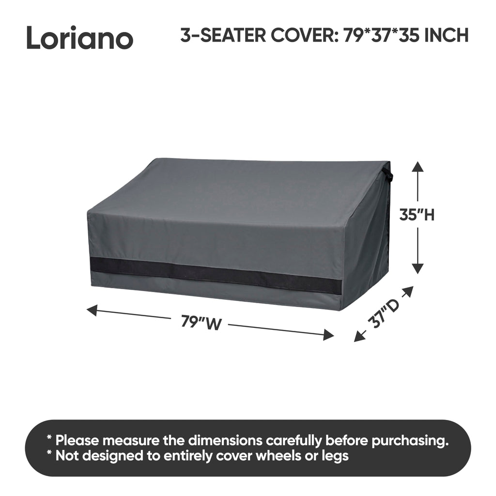 Loriano Patio Furniture Covers, 3-Seater 100% Waterproof For Loveseat Couch Outdoor Sofa, Heavy Duty 600D Oxford Fabric, Premium Pvc Coating For Sun Fade Resistance, 79' W X 37' D X 35' H
