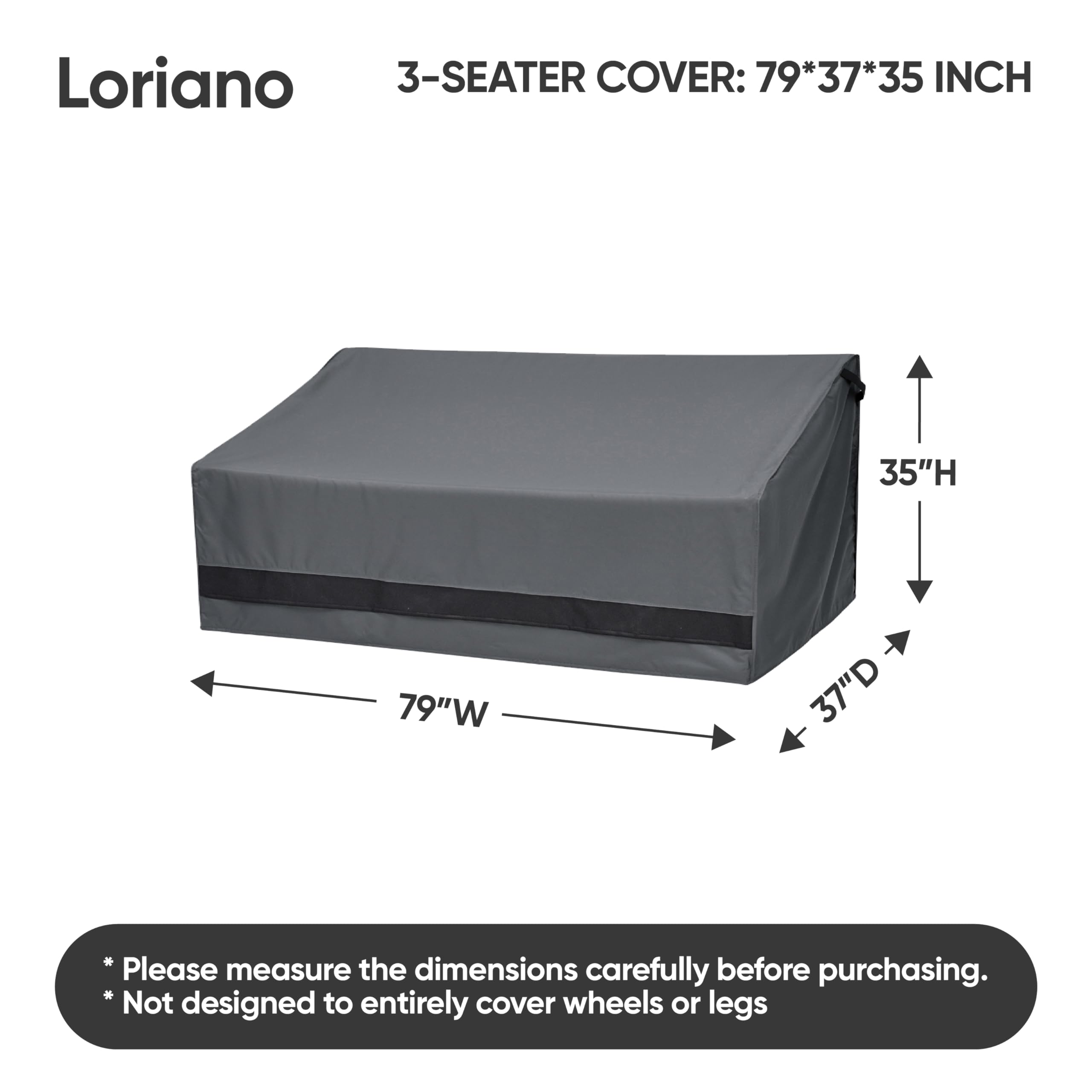 Loriano Patio Furniture Covers, 3-Seater 100% Waterproof For Loveseat Couch Outdoor Sofa, Heavy Duty 600D Oxford Fabric, Premium Pvc Coating For Sun Fade Resistance, 79' W X 37' D X 35' H