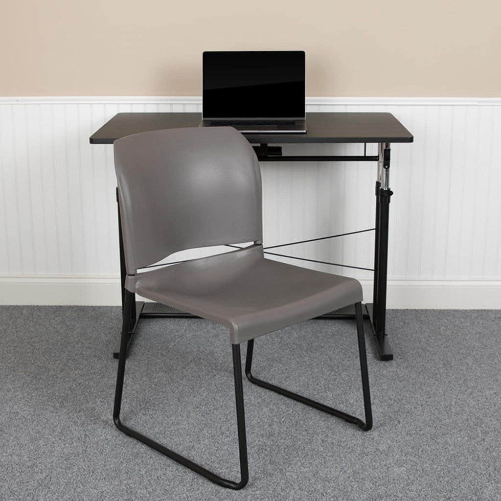 Flash Furniture Hercules Series 880 Lb. Capacity Gray Full Back Contoured Stack Chair With Black Powder Coated Sled Base
