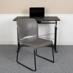 Flash Furniture Hercules Series 880 Lb. Capacity Gray Full Back Contoured Stack Chair With Black Powder Coated Sled Base