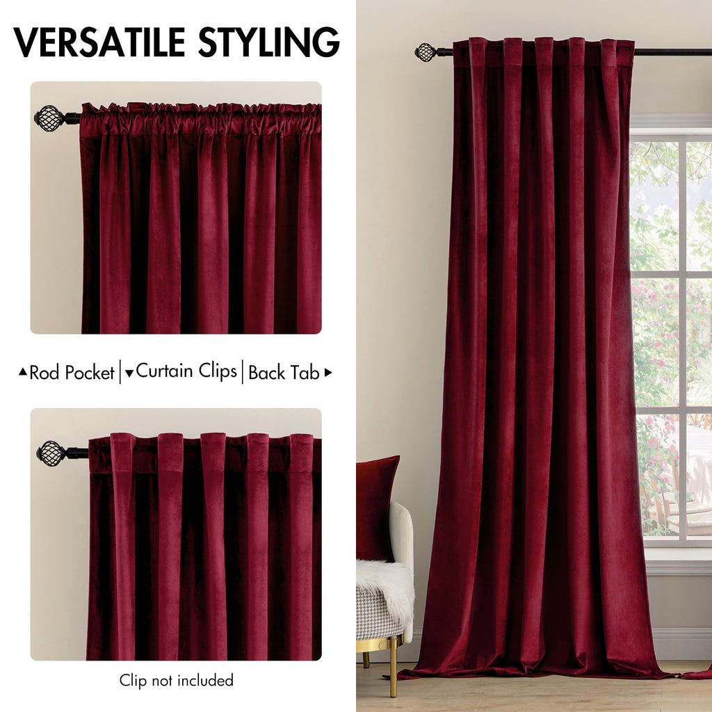Miulee Velvet Curtains 90 Inches 2 Panels Luxury Blackout Curtains For Bedroom Living Room Thermal Insulated Super Soft Christmas Window Drapes Rod Pocket & Back Tab, Burgundy Red, W 52 X L 90 Inch