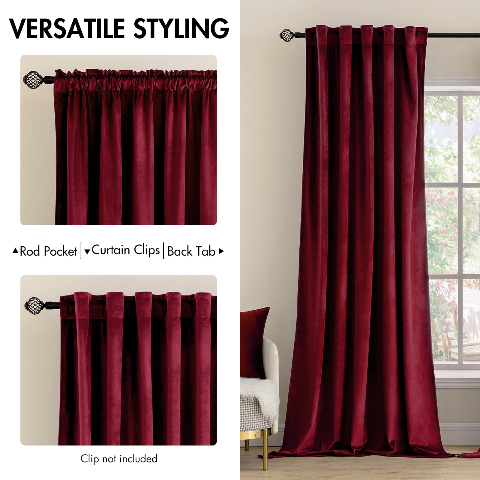 Miulee Velvet Curtains 90 Inches 2 Panels Luxury Blackout Curtains For Bedroom Living Room Thermal Insulated Super Soft Christmas Window Drapes Rod Pocket & Back Tab, Burgundy Red, W 52 X L 90 Inch