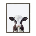 DesignOvation Sylvie Baby Cow Portrait Framed Canvas Wall Art by Amy Peterson, 18x24 Gray, Cute Baby Animal Home Decor for Livin