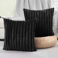 Futei Black Striped Decorative Throw Pillow Covers 18X18 Inch Set Of 2,Square Spring Decorations Couch Pillow Case,Soft Cozy Fau