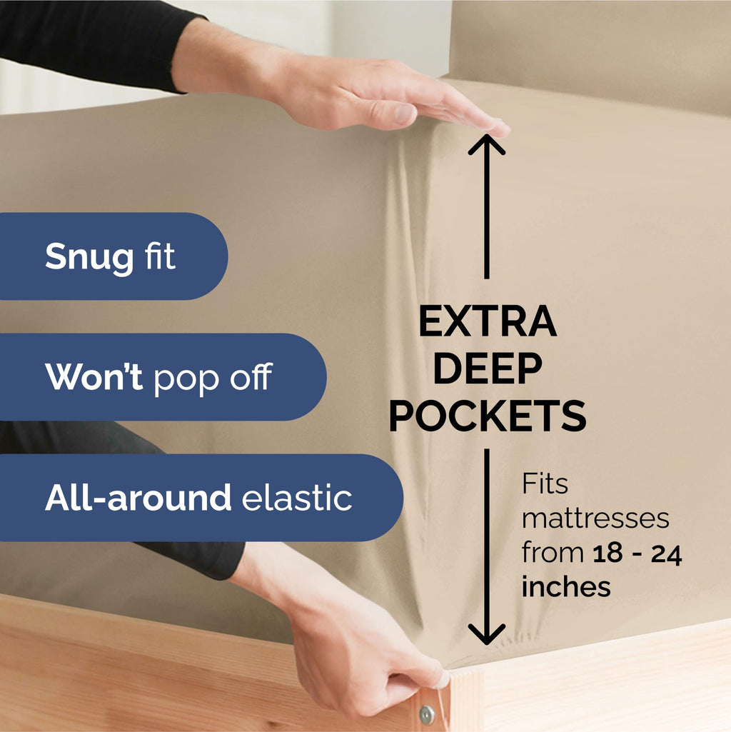 Extra Deep Pocket Cal King Sheets - 4 Piece Breathable & Cooling Bed Sheets - Hotel Luxury Bed Sheet Set - Soft, Wrinkle Free & Comfy - Easily Fits Extra Deep Mattresses - Deep Pocket Cream Sheets Set