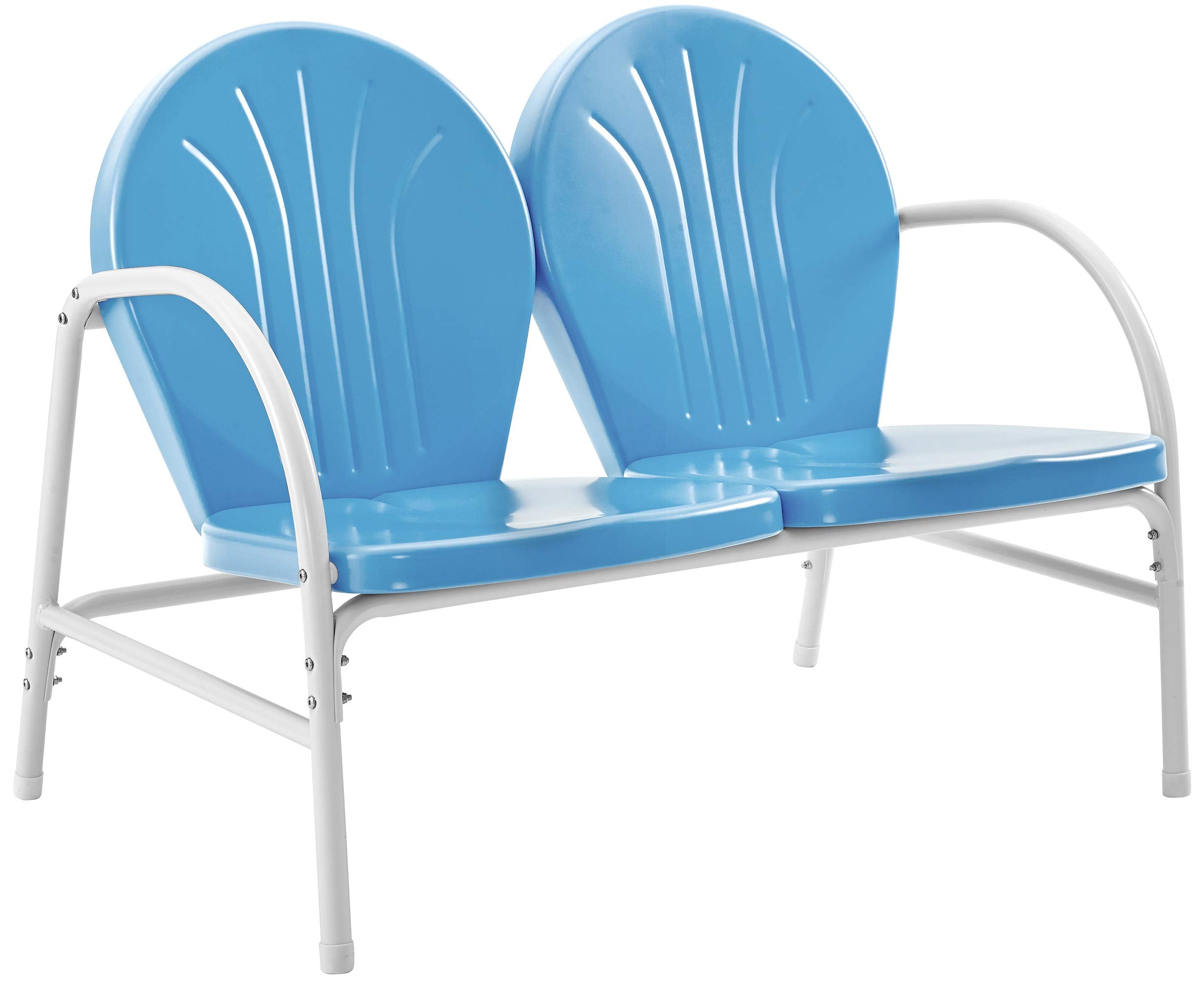 Crosley Furniture Griffith 2-Piece Retro Metal Outdoor Side Table and Loveseat Patio Furniture Set for Porch, Sky Blue
