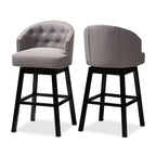Baxton Studio Theron Traditional Fabric Bar Stool with Back, Gray and Espresso, 2-Pieces (152-2P-9115-HIT)