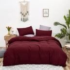 KAREVER Burgundy Comforter Set King Size Dark Red Bedding Set Pure Burgundy Beddig Soft Durable Quilt Set Women Durable Lightwei