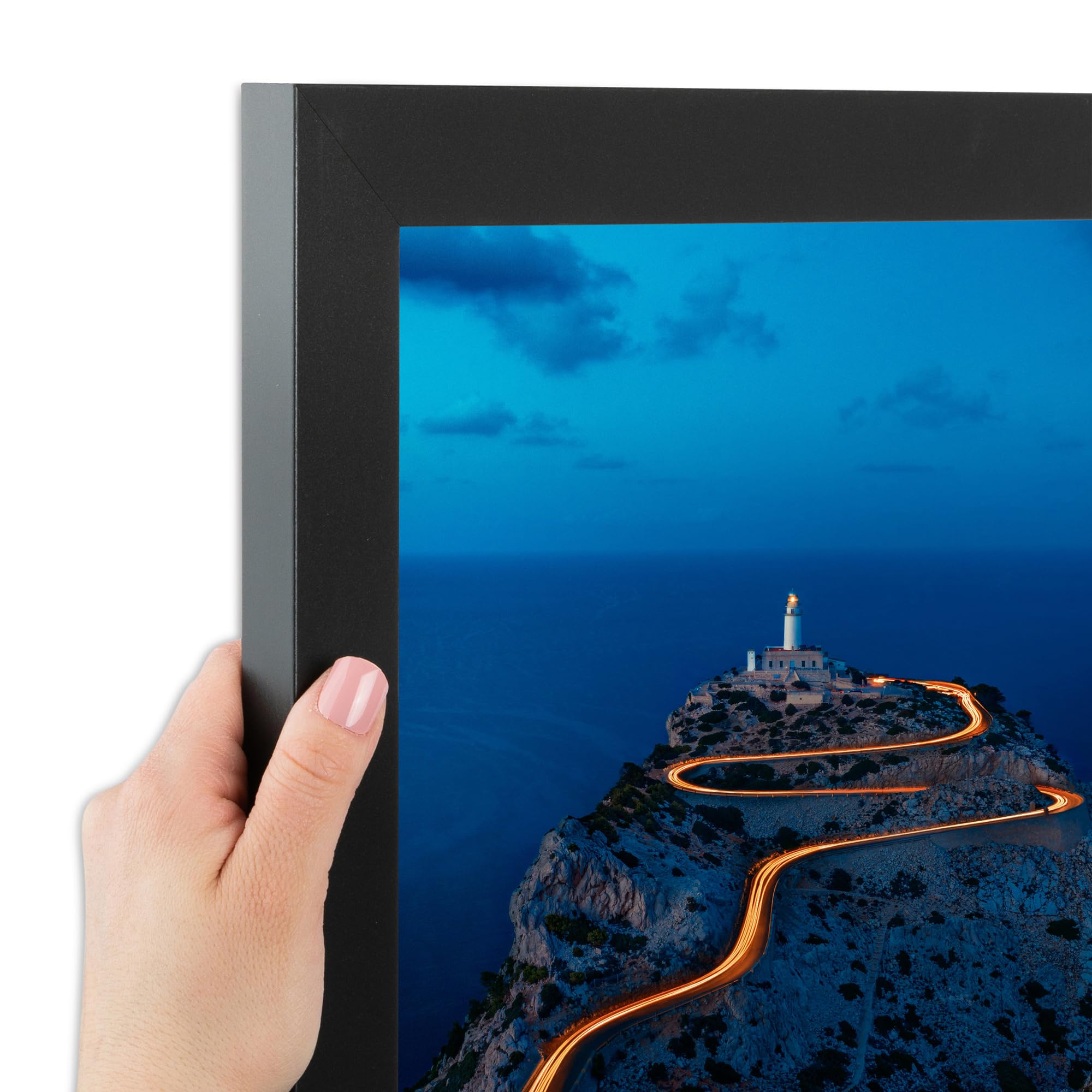 ArtToFrames 9x19 Inch Black Picture Frame, This 1.25 Inch Custom Poster Frame is Soft Black - Comes with Regular Glass and Corru