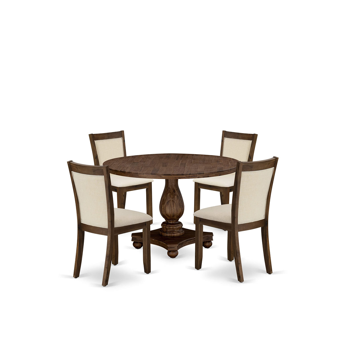 East West Furniture Irving 5 Piece Kitchen Set Includes a Round Dining Room Table with Pedestal and 4 Light Beige Linen Fabric Parson Chairs, 48x48 Inch, I2MZ5-NN-32