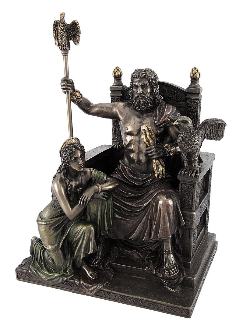 Bronzed Zeus and Hera at The Throne Statue with Colored Accents