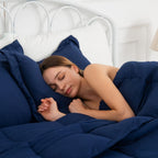 Homelike Moment Queen Comforter Set, Soft Down Alternative Bedding Set, Lightweight 3Pcs All Season, Solid-Navy Blue, Full/Queen