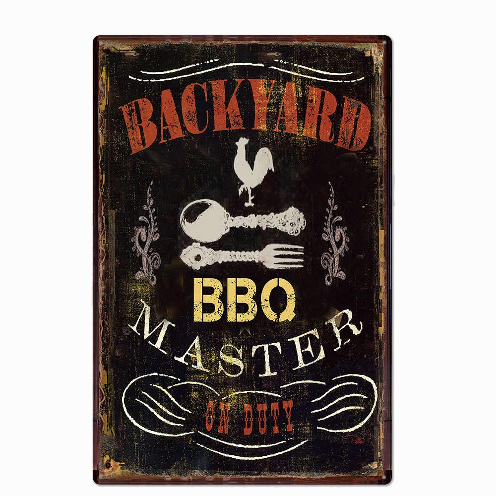UOOPAI Backyard BBQ Master Metal Tin Sign, Vintage Plate Plaque