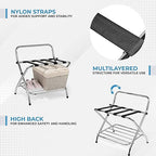 2-Shelf Foldable Luggage Rack with Nylon Straps, High-Back Support, Chrome Finish
