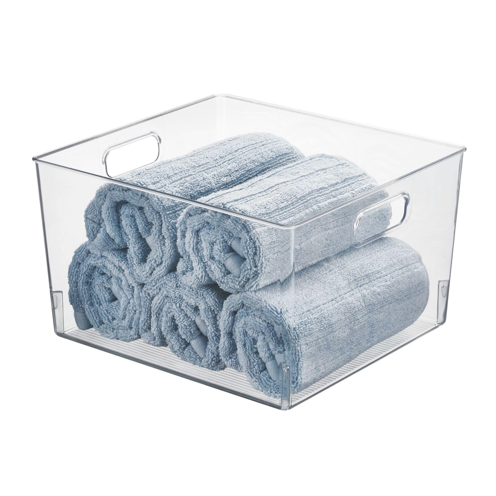 mDesign Large Modern Stackable Plastic Storage Organizer Bin Basket with Handles for Bathroom Vanity Organization - Shelf, Cubby
