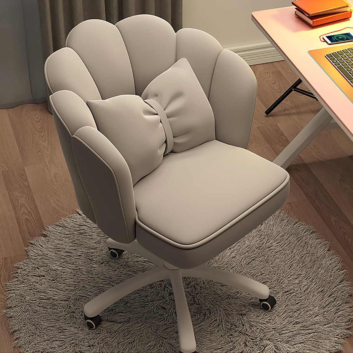 Oakcraftchair Cute Petal Desk Chair, Modern Fabric Home Butterfly Height Adjustable Makeup (Oac221) (Grey)