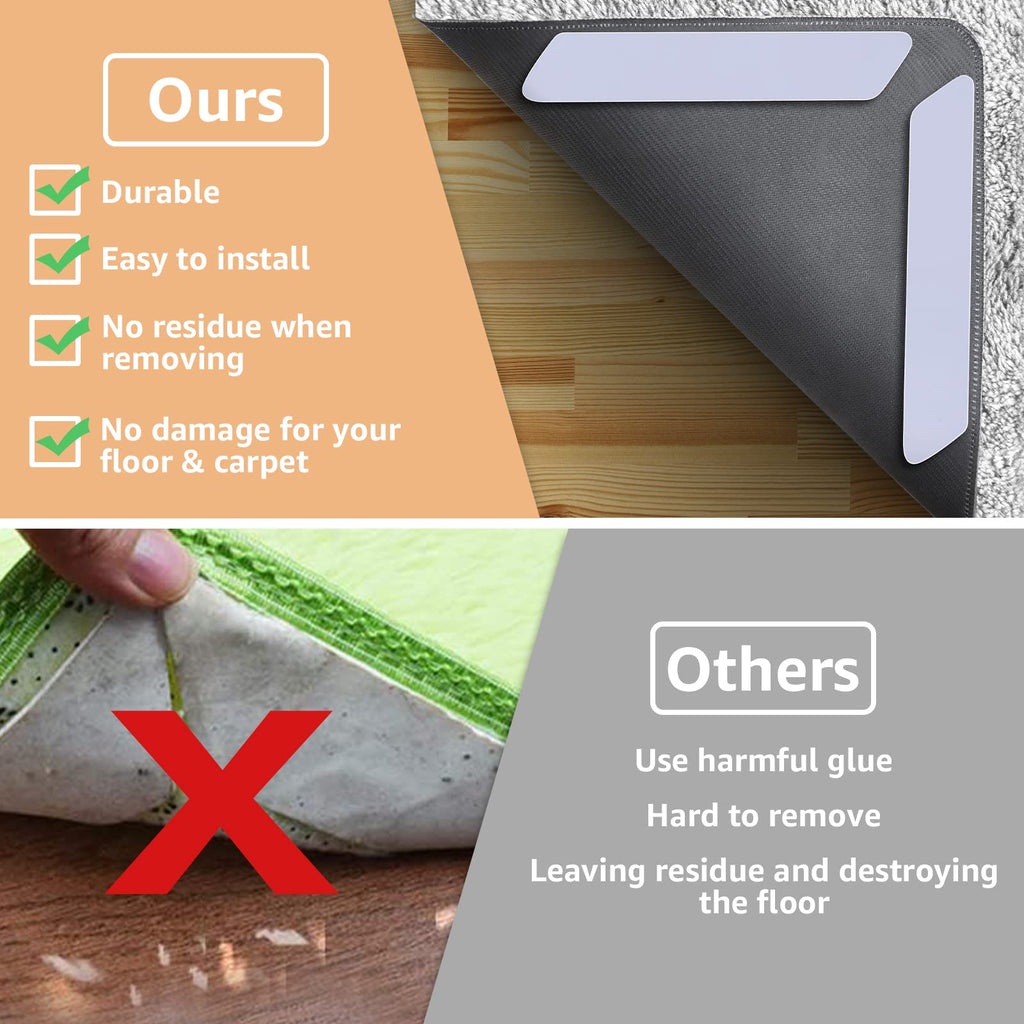 16 Pcs Rug Tape, Reusable Washable Carpet Tape, Double Sided Non-Slip Rug Pads For Hardwood Floors, Rug Stoppers For Area Rugs, White