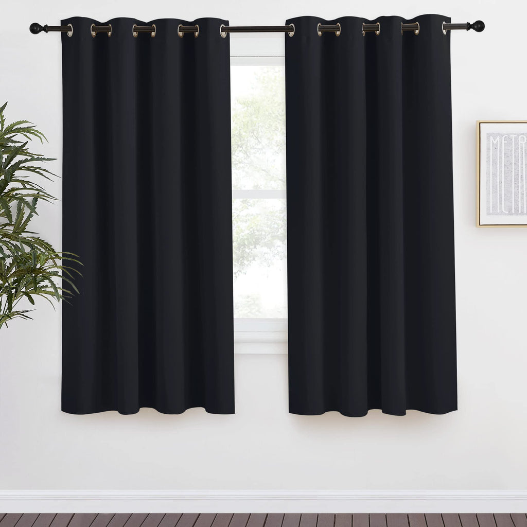 Nicetown Black Blackout Curtain 57 Inch Length, W55 X L57 Inch, 8 Grommets Top, 1 Piece, Thermal Insulated Modern Window Treatment Soundproof Drape Panel For Bedroom/Living Room