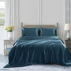 Homiest 3Pcs Satin Sheets Set Luxury Silky Satin Bedding Set With Deep Pocket, 1 Fitted Sheet + 1 Flat Sheet + 1 Pillowcase (Twin Xl Size, Deep Sea Blue)