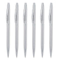 Wikult 6 Pack Silver Slim Metal Ballpoint Pen, 1Mm Medium Point Black Ink Smooth Writing, For Business Office Teacher Student We