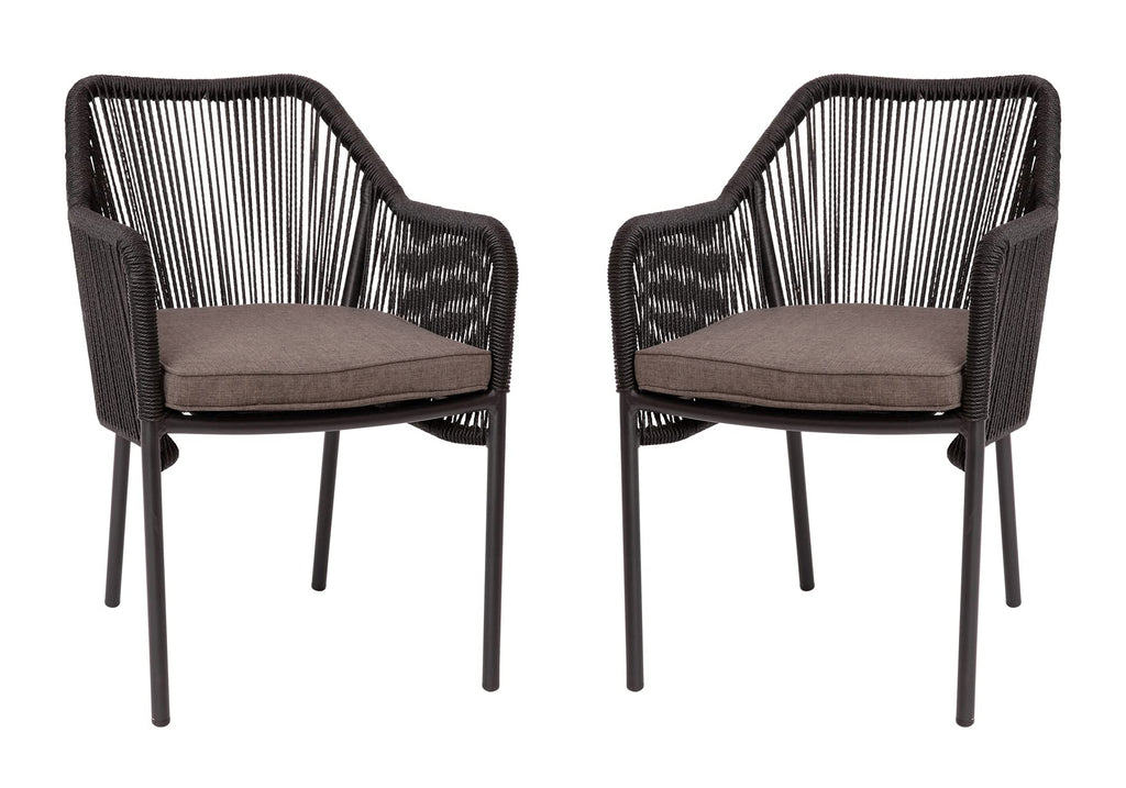 Flash Furniture Kallie Set of 2 Indoor/Outdoor Stacking Club Chairs with Arms - UV Resistant Woven Black Seat & Back - Gray Zippered Cushions - Black Aluminum Frame