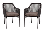 Flash Furniture Kallie Set of 2 Indoor/Outdoor Stacking Club Chairs with Arms - UV Resistant Woven Black Seat & Back - Gray Zippered Cushions - Black Aluminum Frame