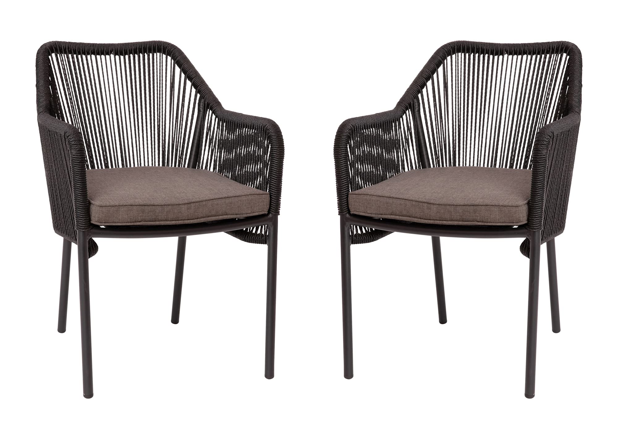 Flash Furniture Kallie Set of 2 Indoor/Outdoor Stacking Club Chairs with Arms - UV Resistant Woven Black Seat & Back - Gray Zippered Cushions - Black Aluminum Frame