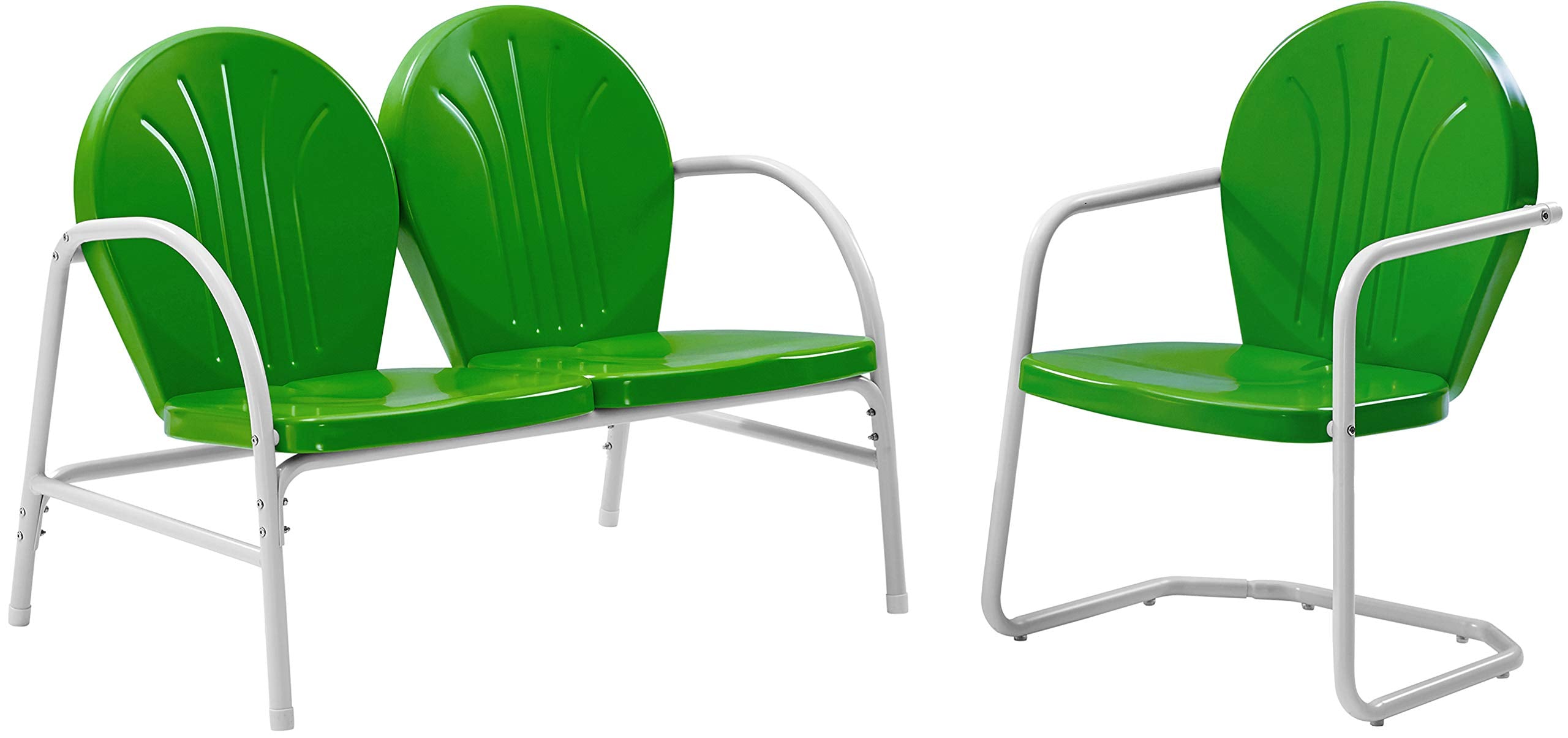 Crosley Furniture Griffith 2-Piece Retro Metal Outdoor Chair and Loveseat Patio Furniture Set for Porch, Grasshopper Green