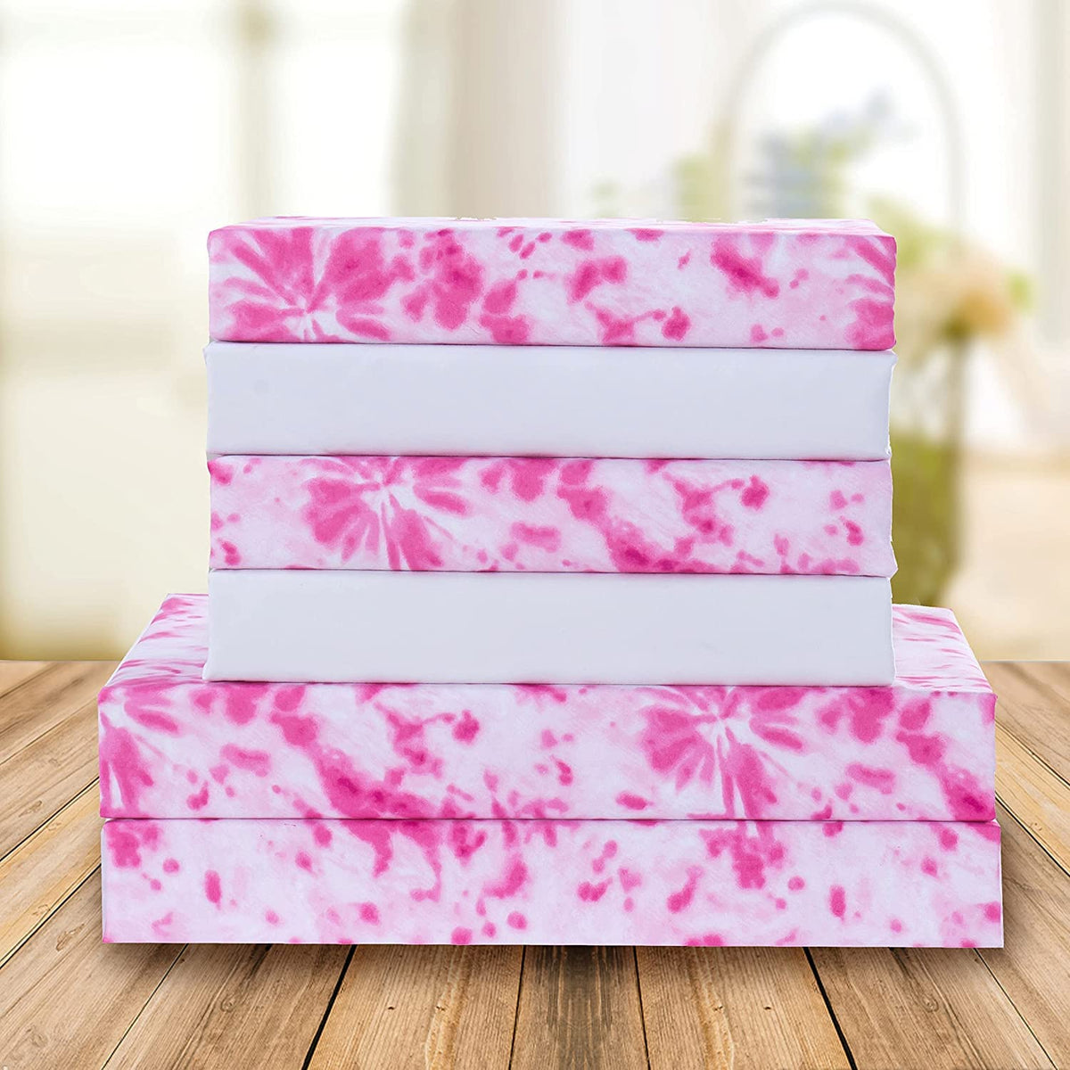 Elegant Comfort Aria Tie-Dye 4-Piece Sheet Set, 1500 Premium Hotel Quality Microfiber, Spiral Tie-Dye, Soft, Fade And Wrinkle Resistant, Fitted Sheet With Smart Pockets, 4Pc Tie-Dye Twin, Hot Pink