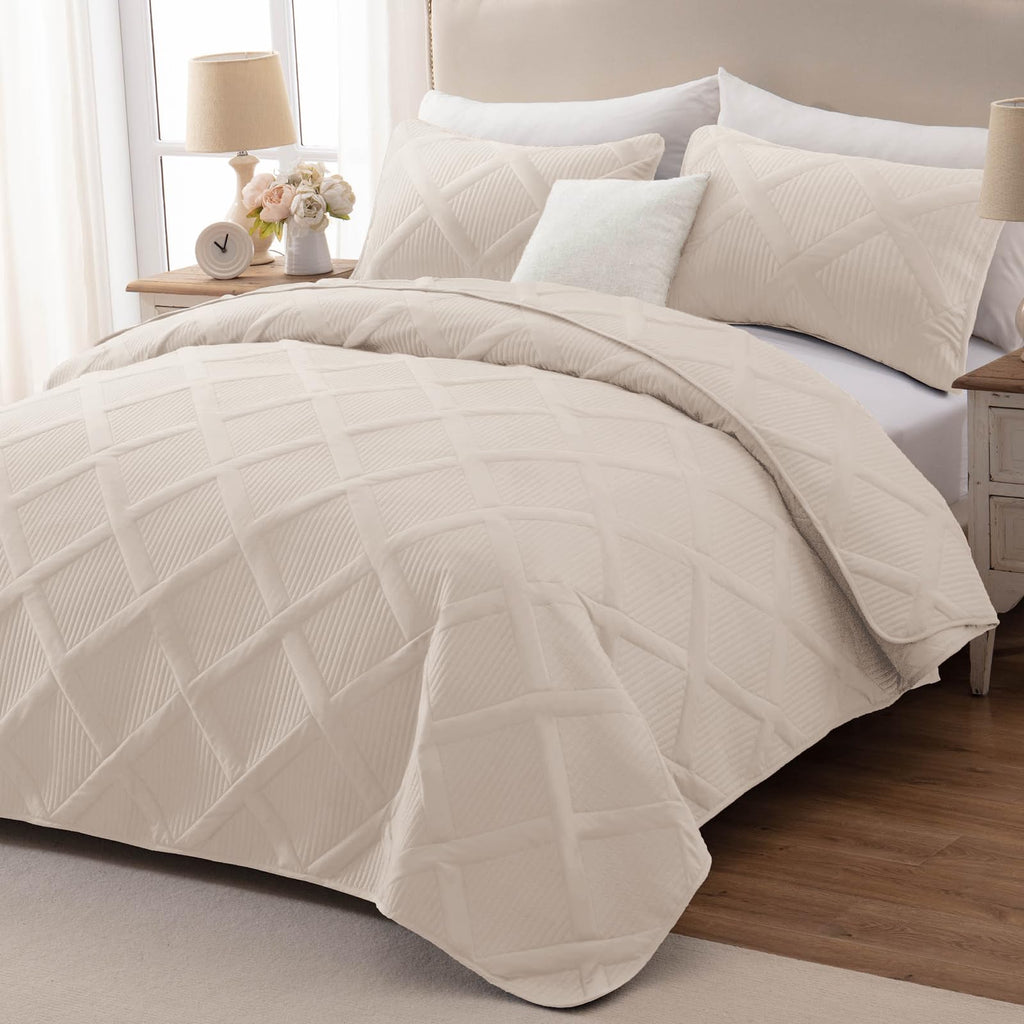 Exclusivo Mezcla Quilt Set Twin Size, 2 Pieces Brich Beige Twin Quilt Bedding Set, Lightweight Quilts Soft Bedspreads Modern Str