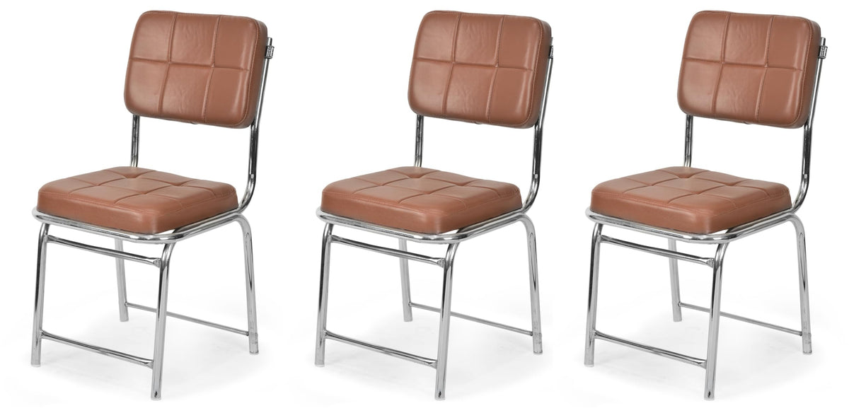 Kithania Office Chair Library Chair Home Chair Without Arm Rest With Steel Frame And Cushion Seat Back (3, Tan, Design 1)