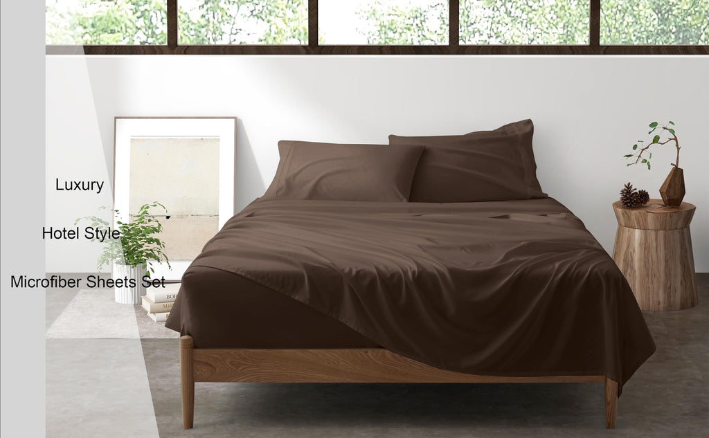 Lanest Housing King Sheet Set, 2400 Thread Count Soft Deep Pocket Microfiber Sheets, 4 Pieces Brown Bedding Sheets & Pillowcases