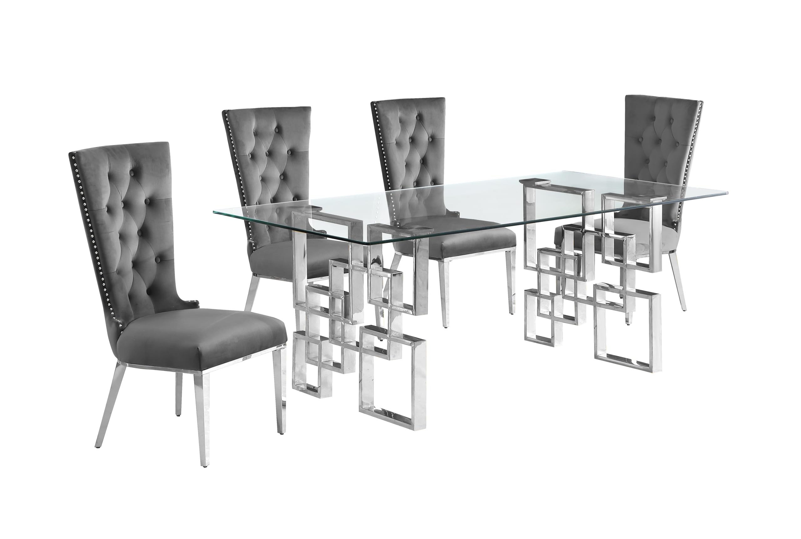 Best Quality Furniture D221-4Sc330 Dining, 5-Piece Set, Dark Gray/Silver