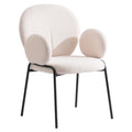 Celestial Series Boucle Dining Arm Chair, Black Frame with White Fabric