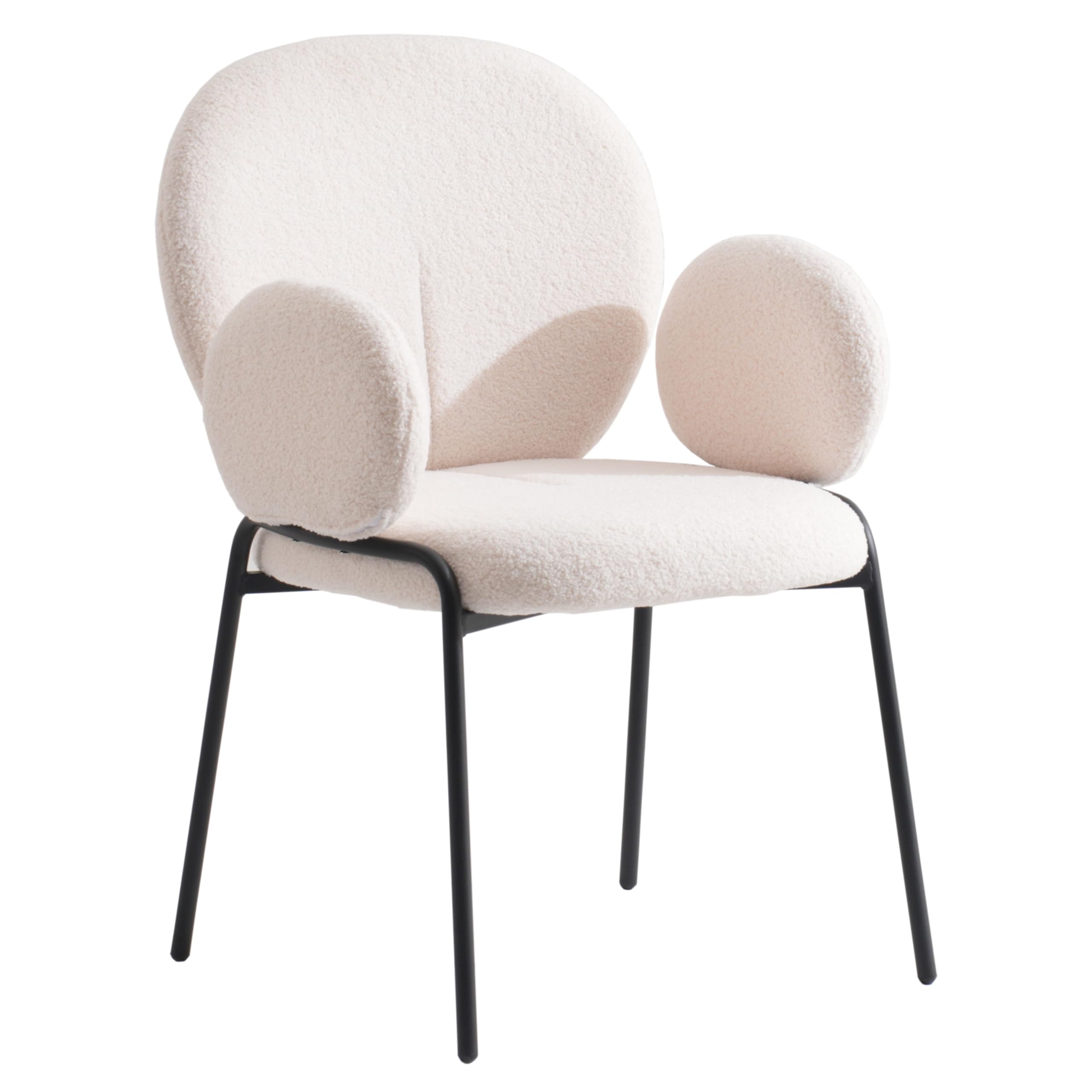 Celestial Series Boucle Dining Arm Chair, Black Frame with White Fabric