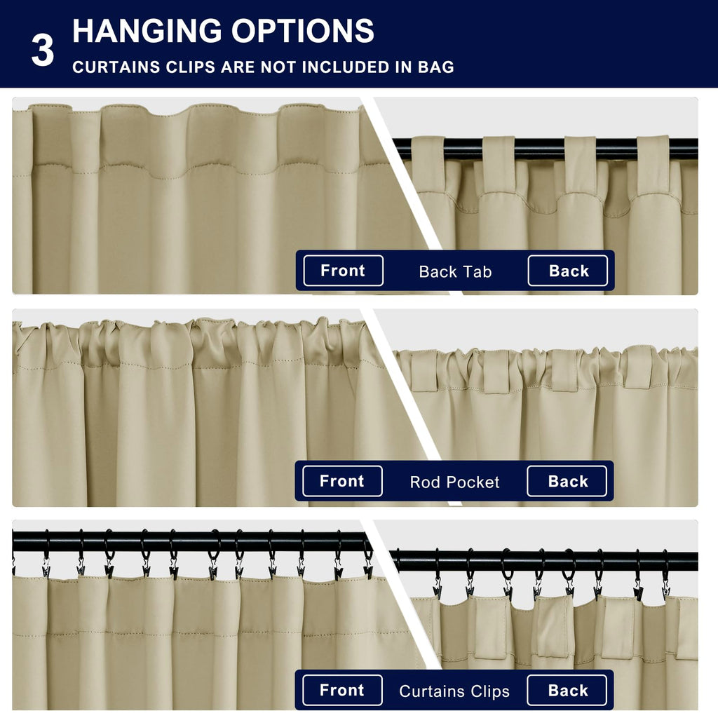 Hiasan Tall Curtains 2 Panels For Living Room, Back Tab & Rod Pocket Long Blackout Curtains, Thermal Room Darkening Curtains Sew