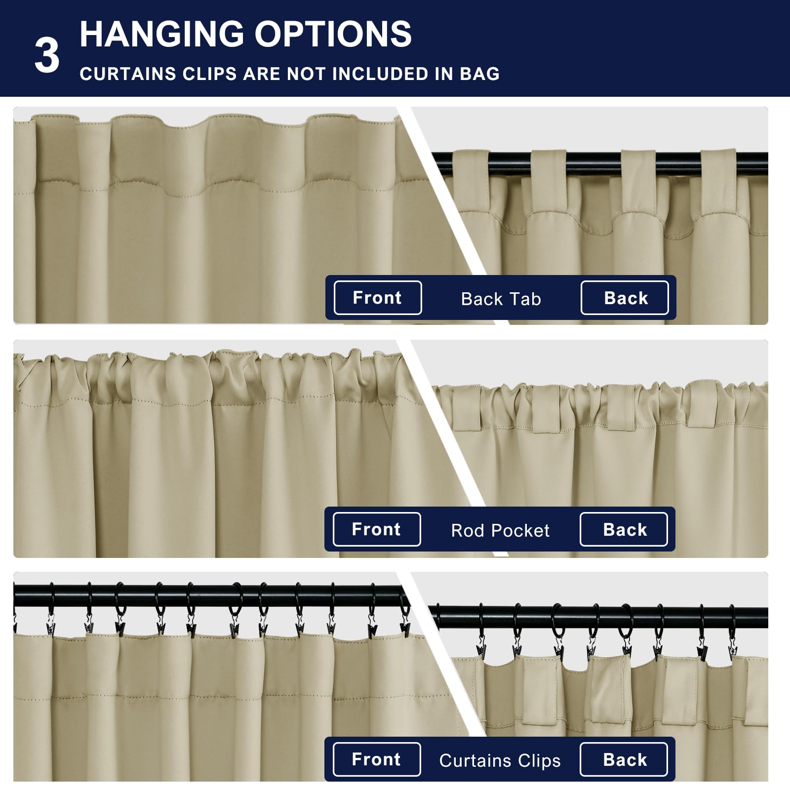 Hiasan Tall Curtains 2 Panels For Living Room, Back Tab & Rod Pocket Long Blackout Curtains, Thermal Room Darkening Curtains Sew