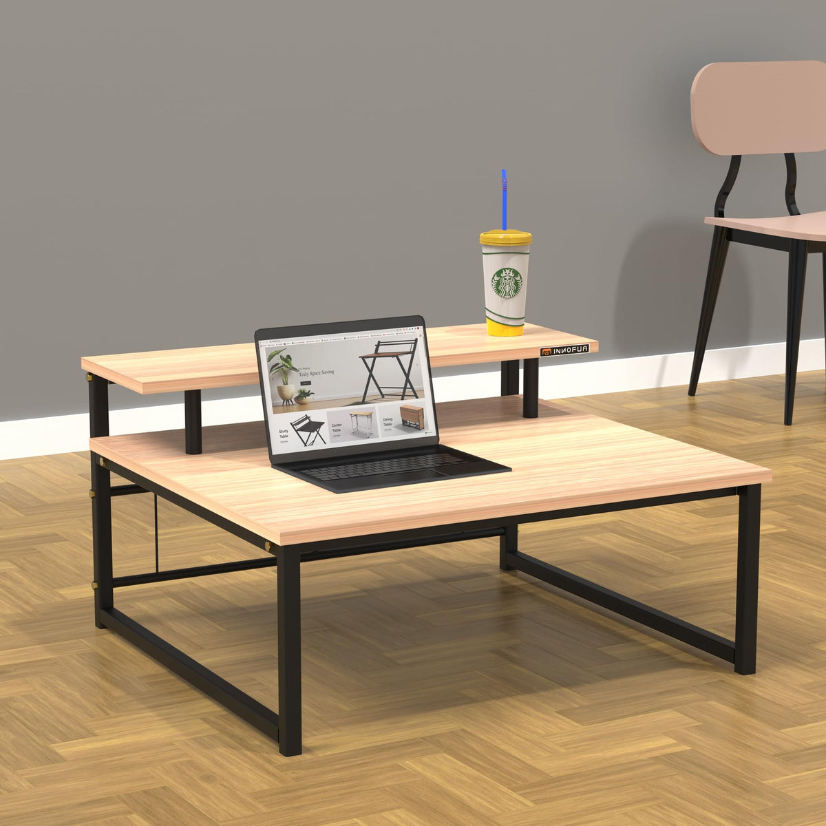 Innofur Aplos Laptop Table For Floor Sitting With Storage Shelf, Multipurpose Study Desk For Drawing, Work, Monitor Or Tv Stand