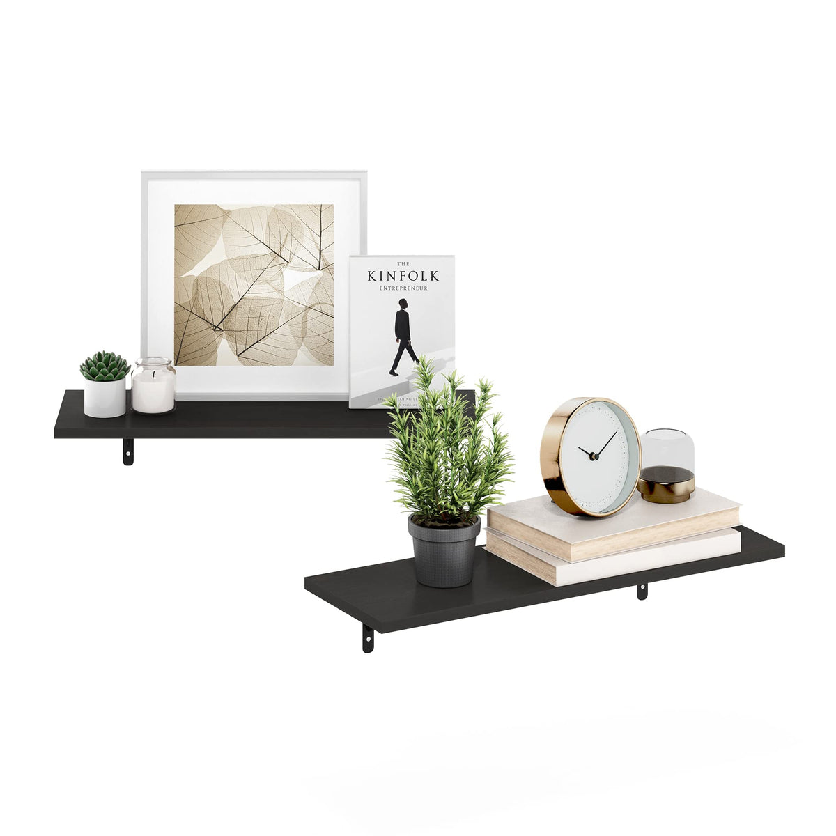 Furinno Rossi 23Inch Wall Mounted Floating Display Shelves, Espresso, Set Of 2