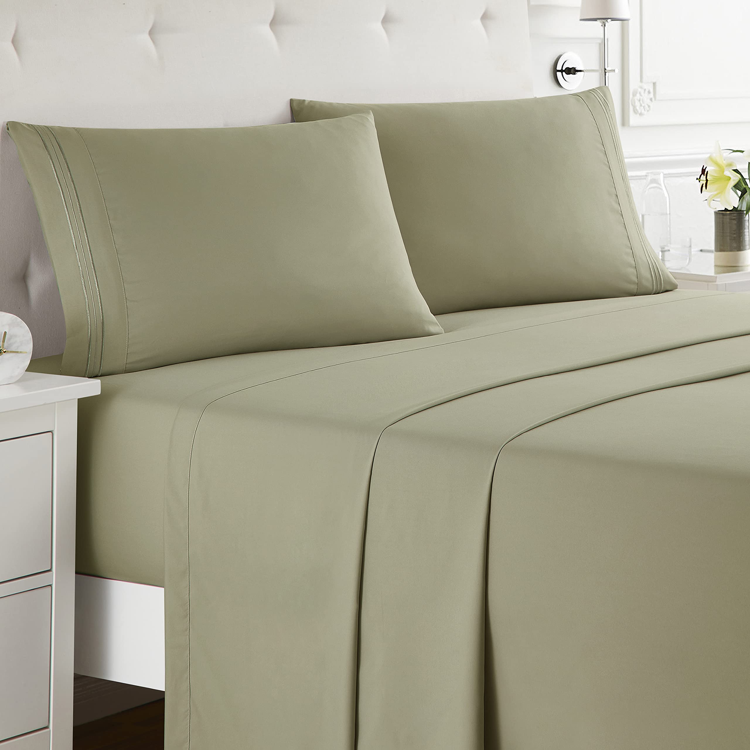 Nestl King Size Sheets Set - 4 Piece King Sheets, Bed Sheets For King Size Bed, Double Brushed King Bed Sheets, Hotel Luxury Sage Green Sheets Extra Soft Bedding Sheets & Pillowcases