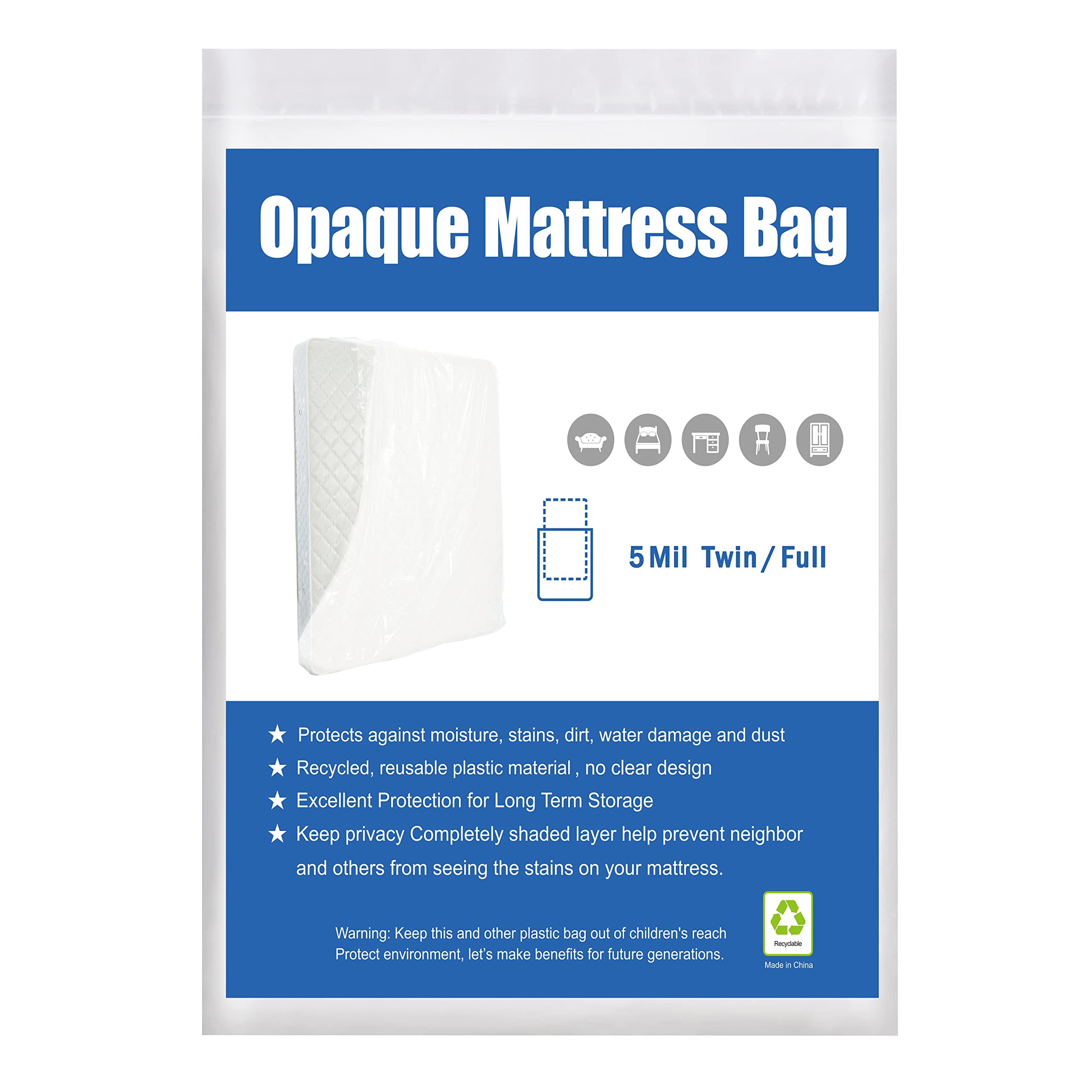 [2-Pack 5-Mil] HOMEIDEAS Mattress Bag (Twin/Full) for Moving and Storage Opaque Mattress Disposal Bag - Heavy Duty & Tear Resist