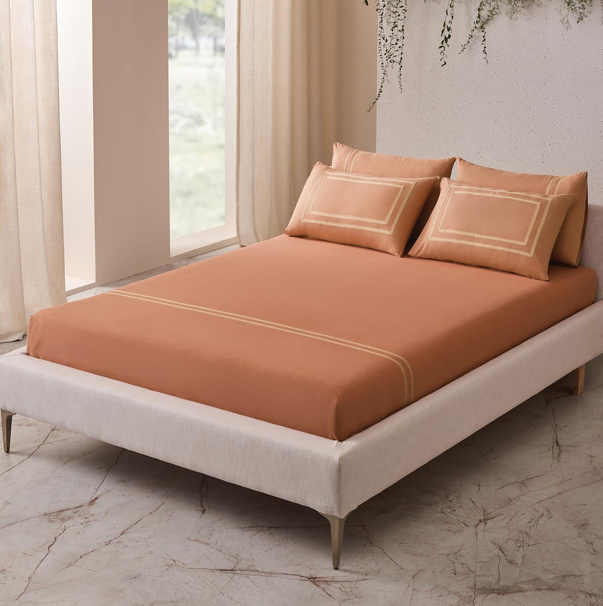 Ddecor Cotton Double Bed Sheet Set with 2 Pillow Covers (274 CM X 274 CM, Rust) Dyed Contemporary, 180TC GSM